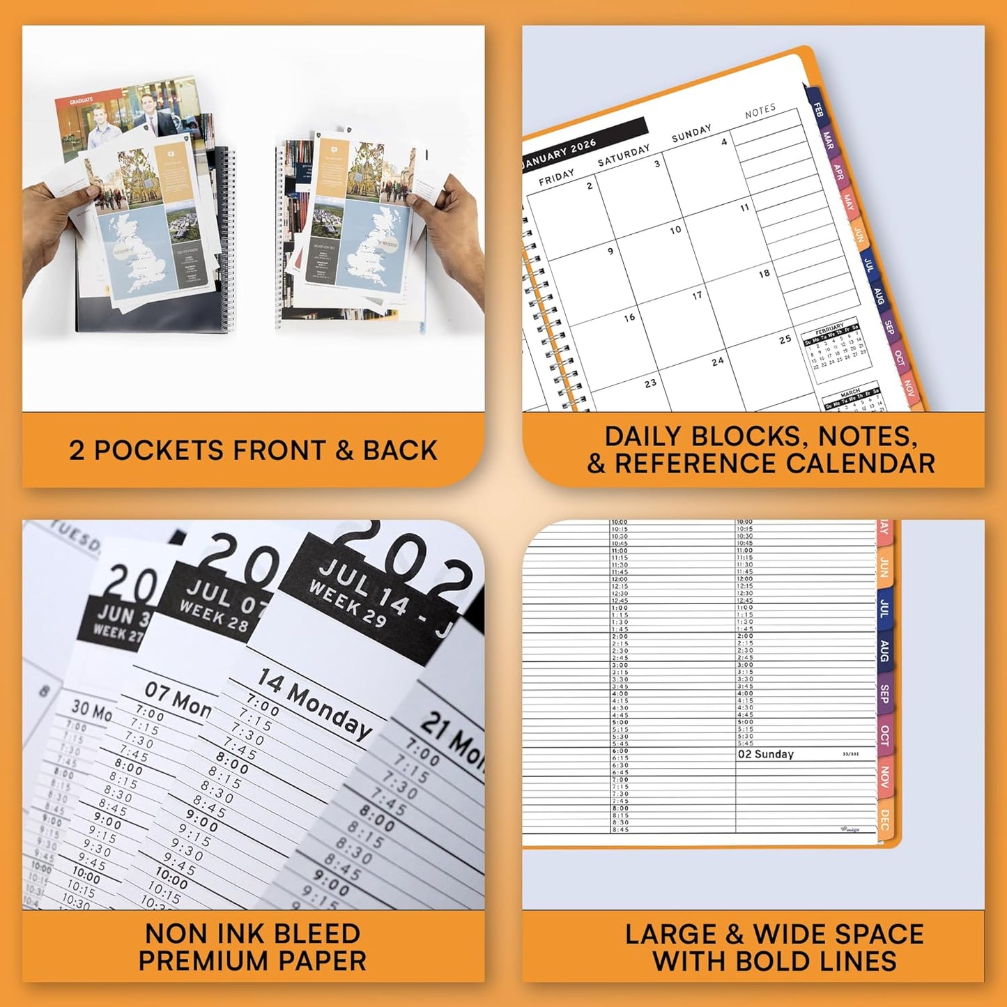 Ensight 2026 Appointment Book & Planner Ensight 8.5 x 11 inches Large Tabbed Daily Hourly Weekly Planner Schedule Book 15 Minute time Slots Business & Personal Planner Jan 2026 Dec 2026 Yellow