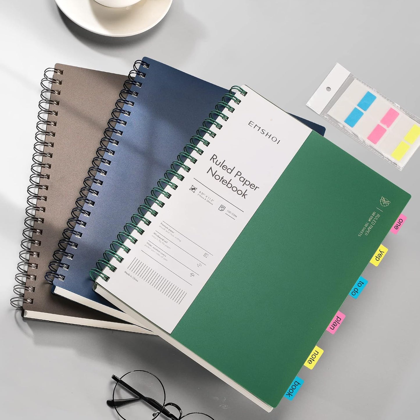 EMSHOI A4 Spiral Notebook College Ruled Lined Journal, 11.2" X 8.27", 300 Pages/150 Sheets, 100gsm Thick Paper, Waterproof Softcover, Twin-Wire Binding, for School Work Business Writing-Blue