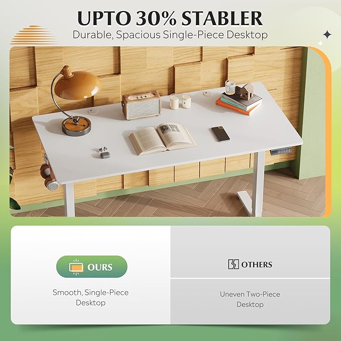 DEVAISE 55x28 Inch Whole Piece Standing Desk, Seamless Desktop Electric Standing Desk, Office Computer Desk with Adjustable Height, 3-Preset Memory Sit Stand up Desk for Home, Office (White)