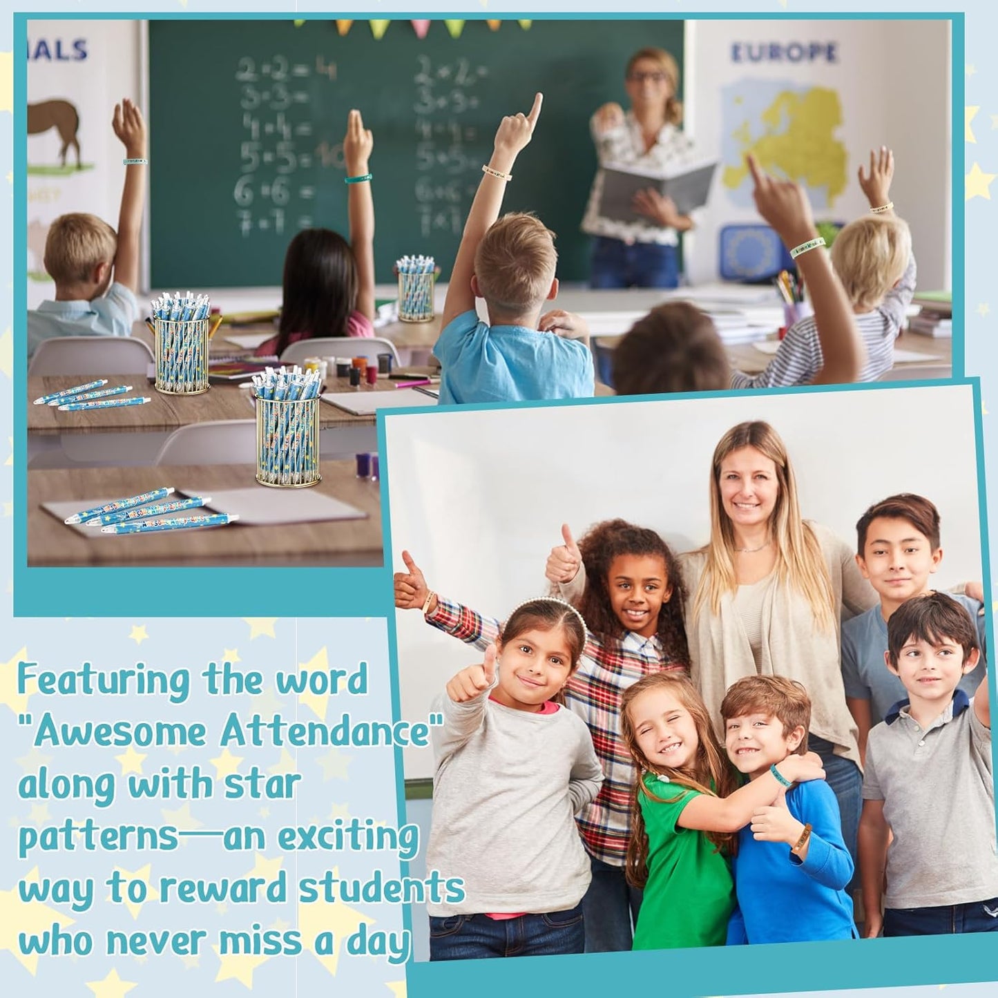 60 Pcs Awesome Attendance Wristbands for Students, Perfect Attendance Awards for Classroom Prizes, Unisex Stretch Silicone Motivational Wristbands for Student from Teacher Classroom Prizes