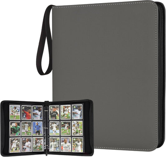 9 Pocket Card Binder, Premium Zip Trading Card Binder, 720 Double Sided Pocket PU Card Collection Binder, Collector Card Album, Card Folder for MTG, TCG, Sports Cards, Game Cards (GREY)