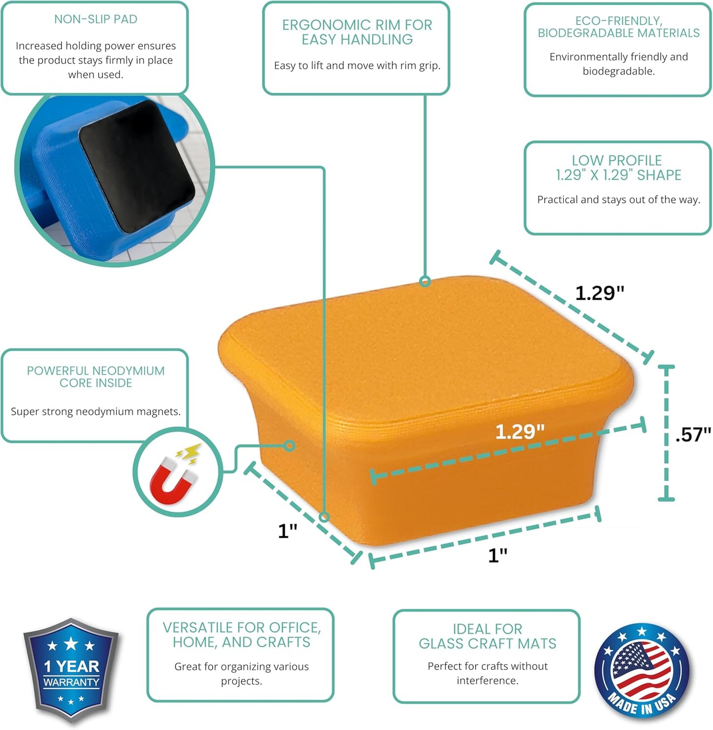 Glassboard Studio MiniBar Magnet - Strong Neodymium Rare Earth Magnets for Fridge, Whiteboard, Locker & Magnetic Glassboards - Crafting & Office Use - Strong Fridge Magnets (Tangerine Orange, 2)