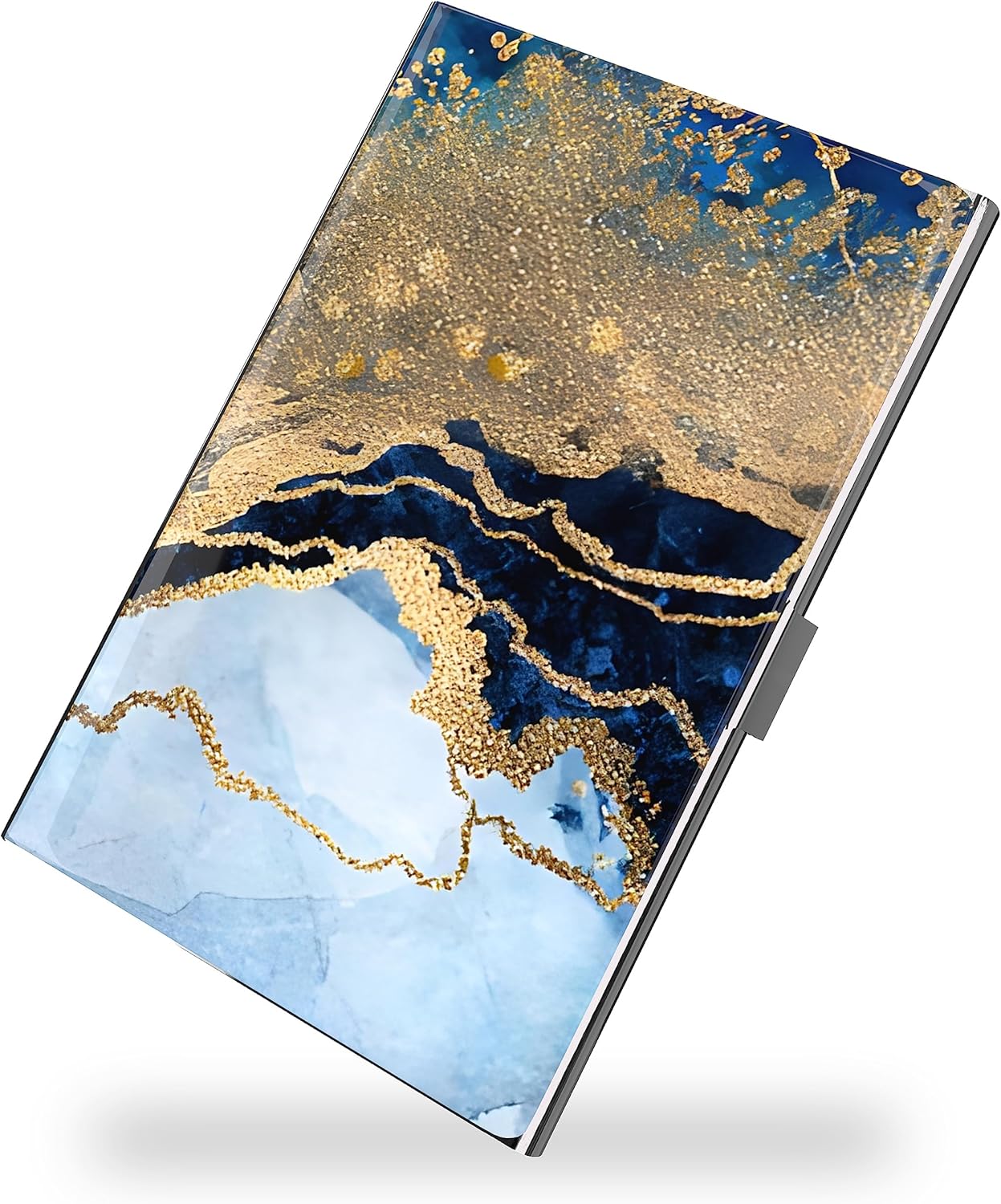 Business Card Metal Slim Organizer, Professional Stainless Steel Square Pocket Wallet for Office Workers, Compact and Portable for Pockets (Gold Black Marble)