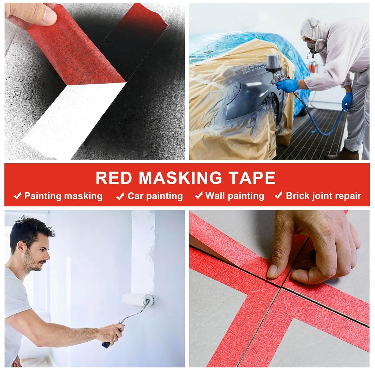 BOMEI PACK 2 Inch Painters Tape, 2 Pack Paint Red Masking Tape 2 inch x 55 Yards for Walls Painting, Labeling, DIY Crafting, Decoration and School Projects