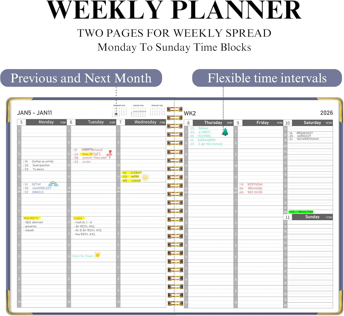 Appointment Book/Planner 2025-2026 - Daily Hourly Schedule Planner from 7am - 10 pm, Weekly & Monthly Hourly Appointment Book Calendar from July 2025 - June 2026, 9" x 11" -Purple