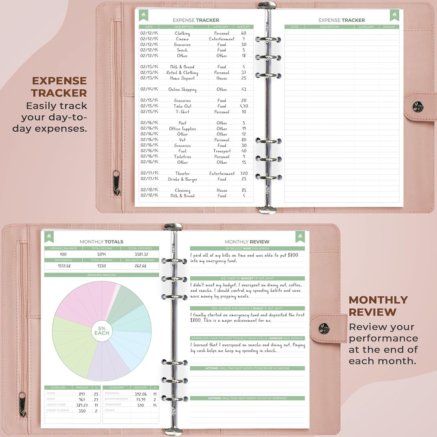 Clever Fox Budget Planner Binder – Monthly Financial Organizer Book with Pockets, Bill Tracker, Expense Tracker & Cash Envelopes – Undated Finance Journal for Budgeting – 7″ x 9″ (Rose Gold)