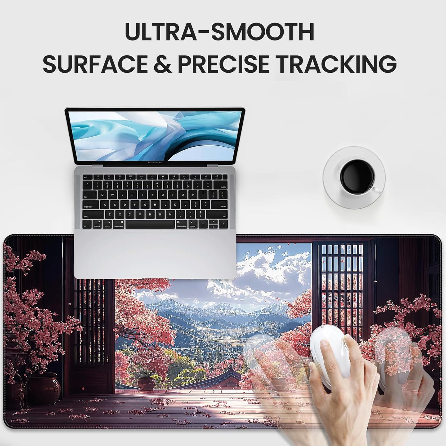 35.4 x 15.7 inches, Large Desktop Mouse pad, Keyboard and Mouse Pads for Work and Home Computers, and Large Laptop Mouse mat，Japanese-Style Cherry Blossom Mountain View