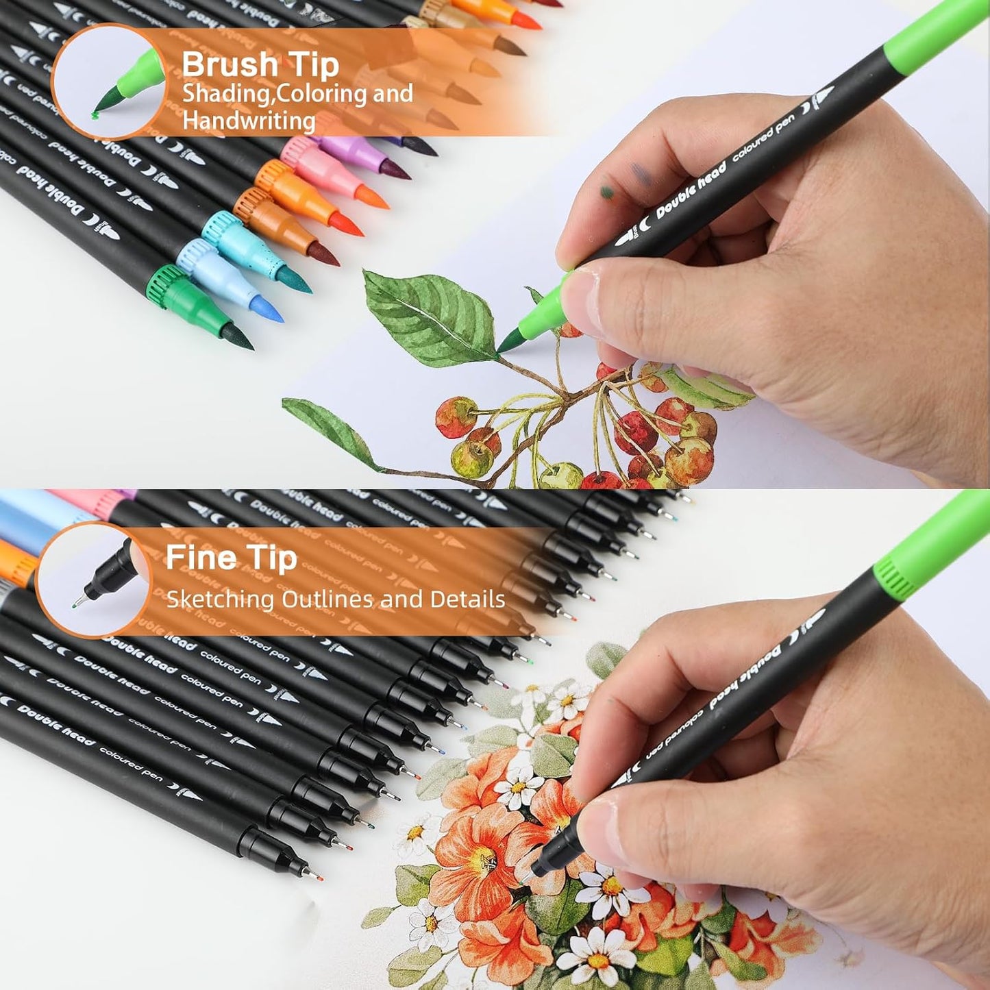 80 Colors Dual Tip Brush Pens, Fine Felt Tip and Brush Tips Colored Pens for Adults and Kids, Coloring Markers for Coloring Book Bullet Journaling Note Taking Hand Lettering