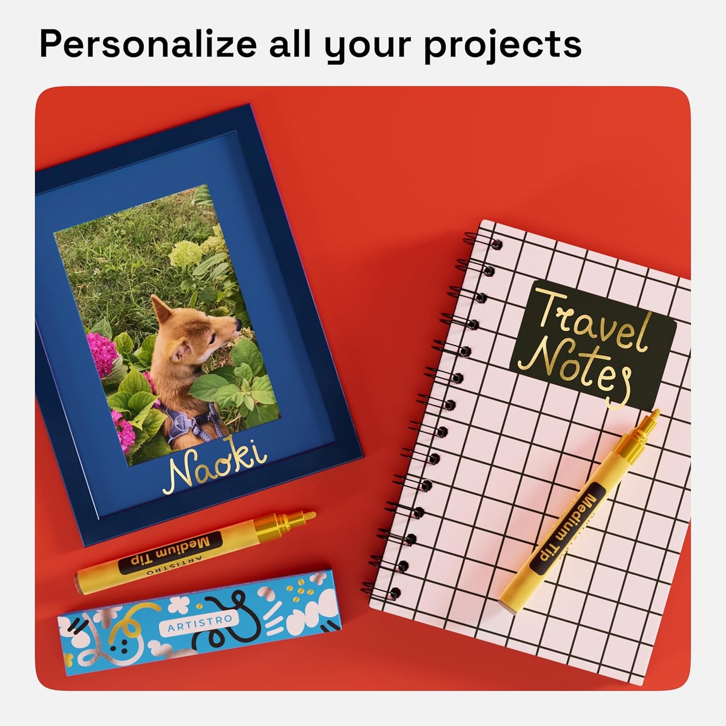 ARTISTRO 2 Gold Acrylic Paint Markers - 3mm Medium-Tip Paint Pens - Perfect for Crafting, Art Projects, & More