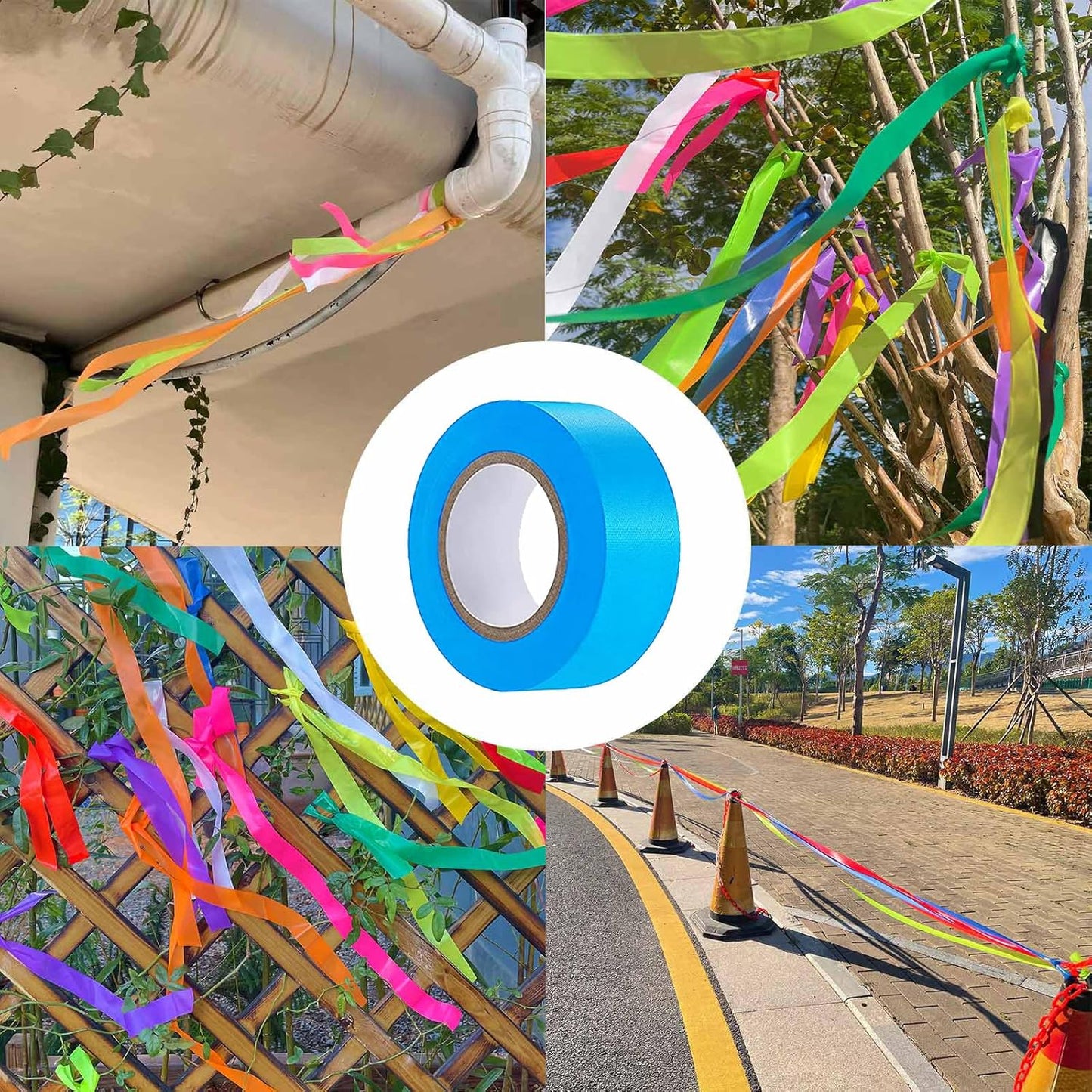 6 Pack Blue Flagging Tape, Non-Adhesive Plastic Ribbon Neon Marking Roll, 1"*600ft, Marking Tape for Tree Marking, Hunting, Boundaries and Hazardous Areas,Trail Marking