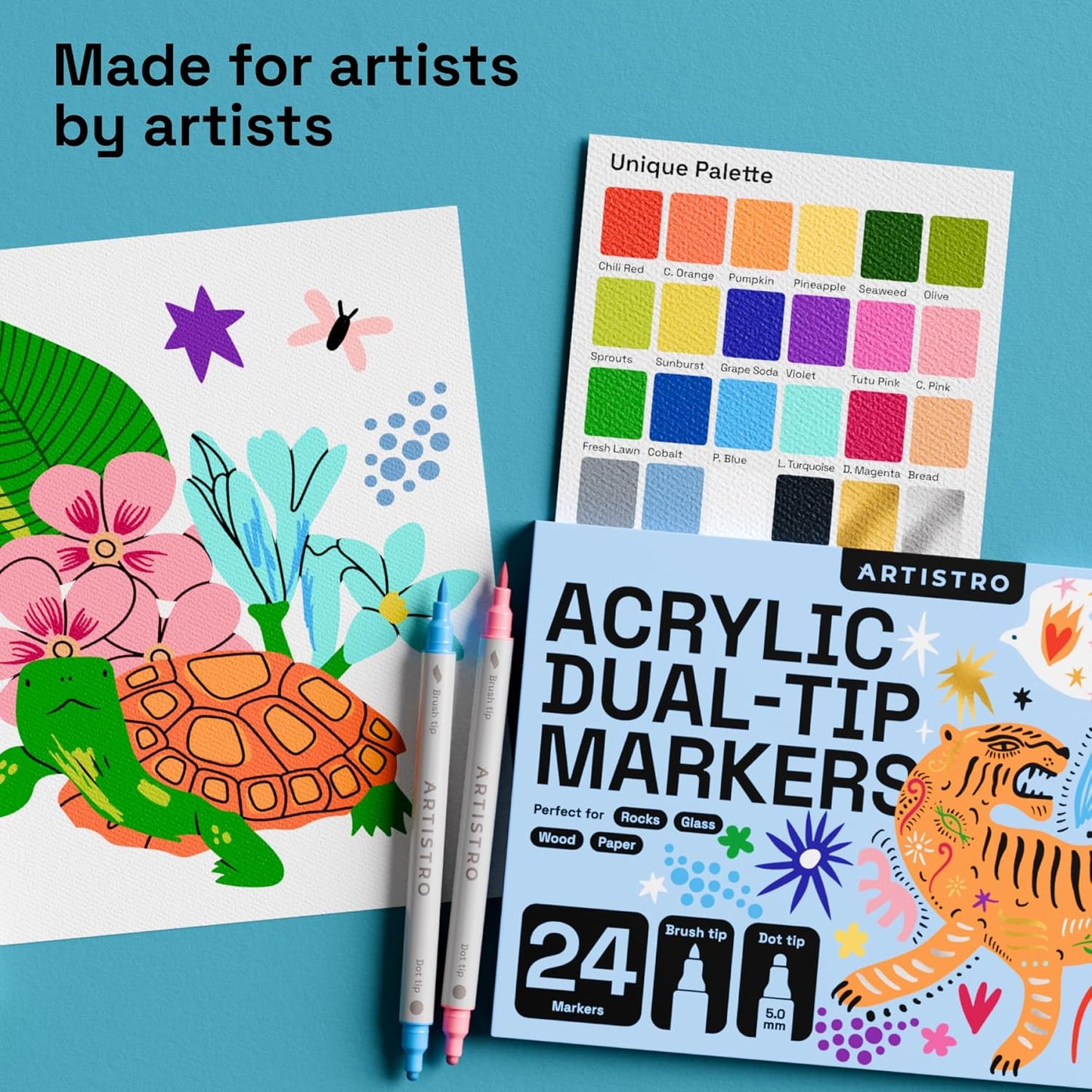 ARTISTRO 60 Wine Glass Acrylic Paint Markers - Washable Non-Toxic Dual Tip Acrylic Paint Pens for Car Window, Mirror, Ceramic