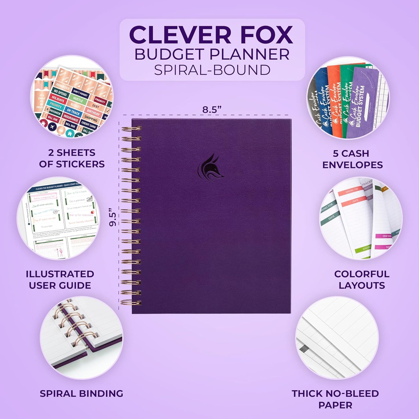 Clever Fox Budget Planner – Coiled Finance Book, Monthly Financial Journal, Budgeting Organizer & Expense Tracker Notebook, 8.5x9.5″ (Purple)
