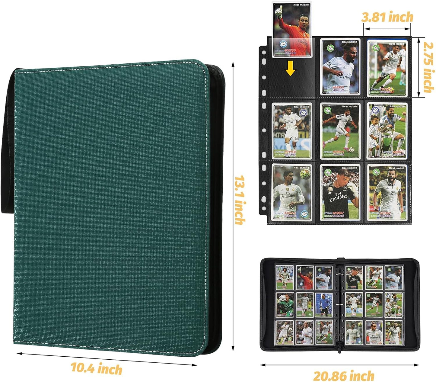 9 Pocket Card Binder, Premium Zip Trading Card Binder, 720 Double Sided Pocket PU Card Collection Binder, Collector Card Album, Card Folder for MTG, TCG, Sports Cards, Game Cards (Dark Green2)
