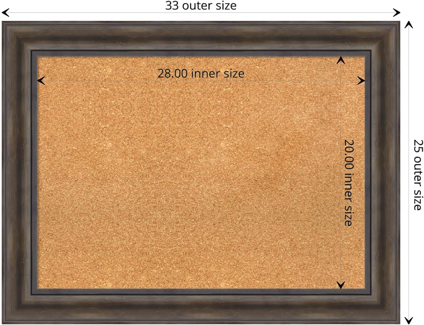 Amanti Art Natural Cork Board for Wall, 25x33 Vision Board with Brown Wood Frame, Medium Corkboard Office Decor for Home Organization, Rustic Farmhouse Corkboard Pinboard to display items for home
