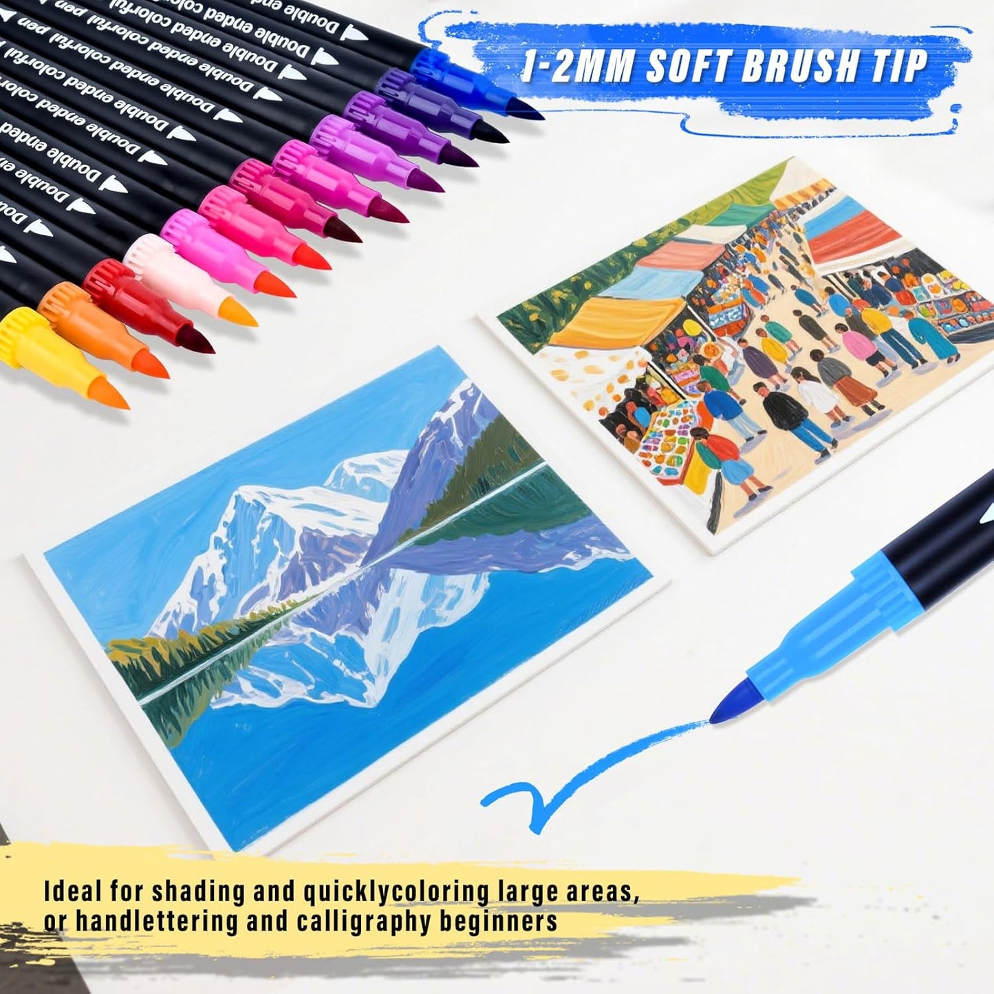 120 Colors Dual Markers Brush Pens ,Dual Tip Brush&Fine Tip Markers for Adult Kids Coloring,Water-based Ink Art Marker,Calligraphy Pens Fineliner and Brush Tips for Hand Lettering, Journal, Doodling