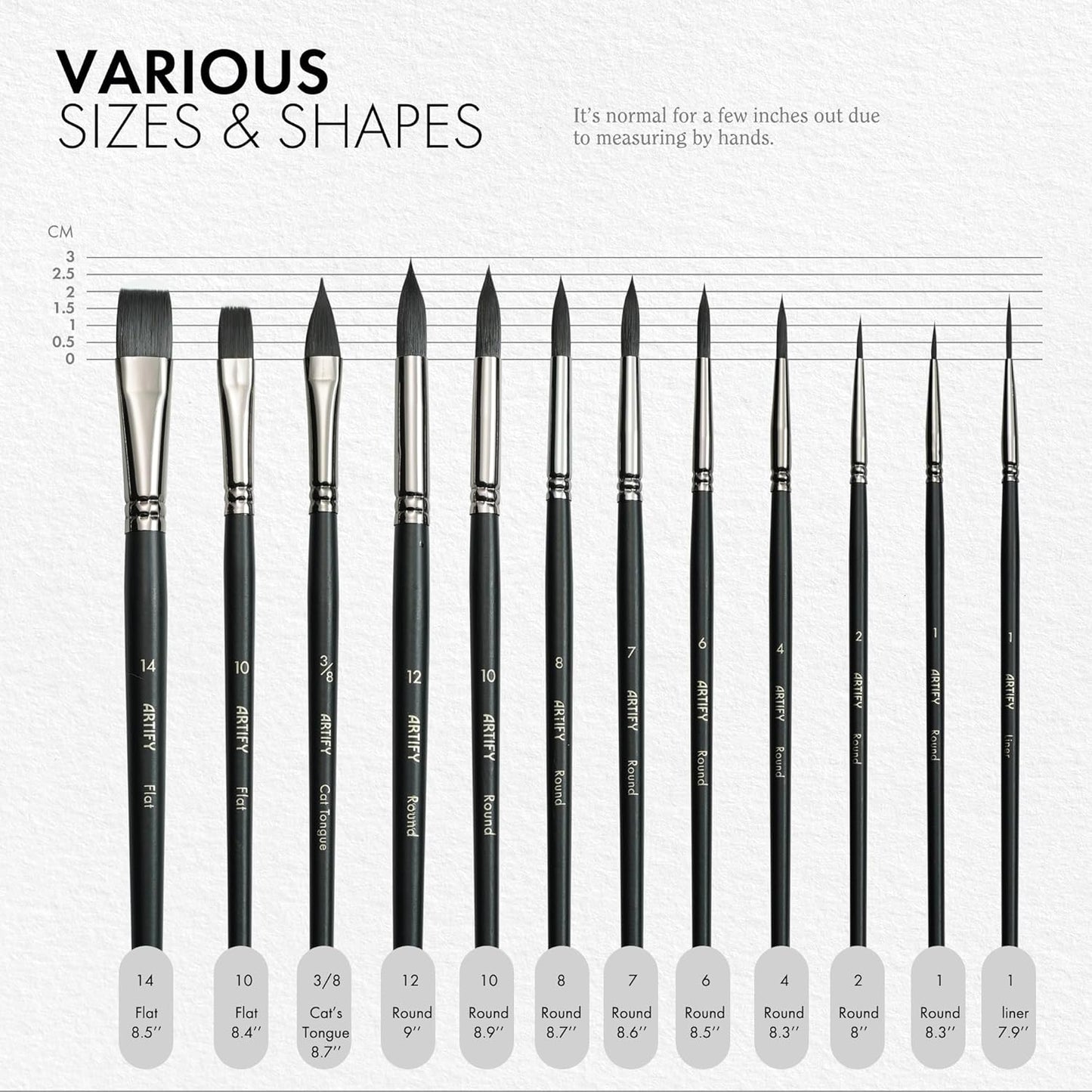 ARTIFY 12 PCS Watercolor Brushes Set, Synthetic Paint Brushes for Watercolor Painting, Acrylic, Gouache & Oil Painting - Detail Paint Brushes, Round, Flat, Cat's Tongue,Liner for Beginners & Kids