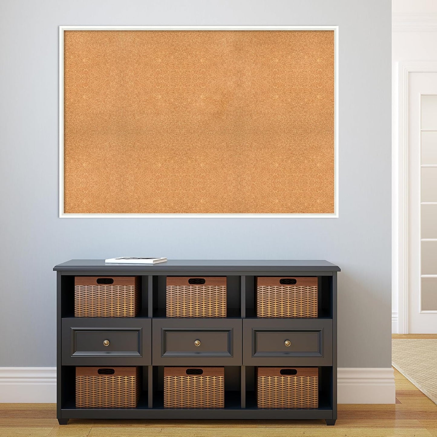 Amanti Art Natural Cork Board for Wall, 35x51 Vision Board with White Frame, Oversize Corkboard Office Decor for Home Organization, Modern Corkboard Pinboard to Display Items for Home Organization in