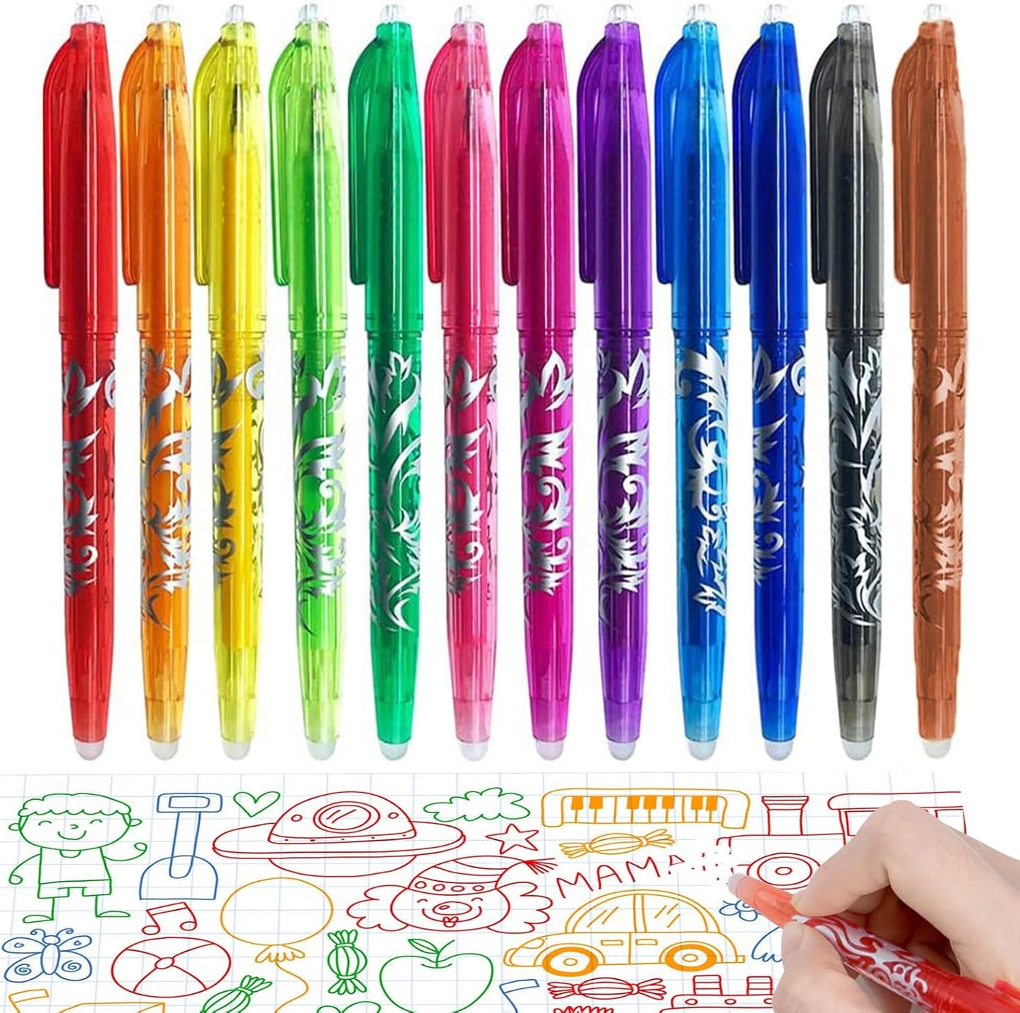 Erasable Gel Pens Multicolor – 12 Pack Smooth Writing Colorful Erasable Pens 0.5mm Fine Tip Quick-Dry Gel Ink Clean Erasing Erasable Marker Pens for Kids Students Adults School