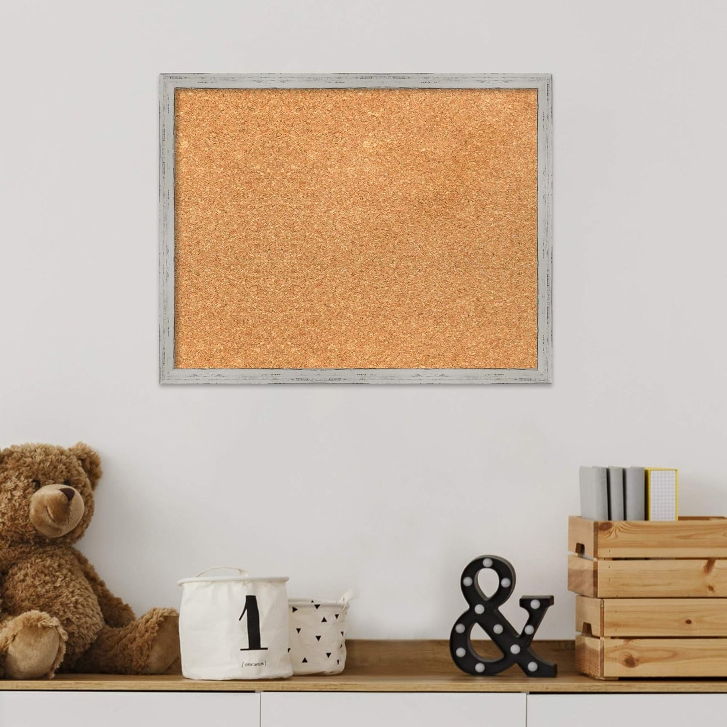 Amanti Art Natural Cork Board for Wall, 15x19 Vision Board with White Frame, Small Corkboard Office Decor for Home Organization, Cottage Corkboard Pinboard to Display Items for Home Organization in