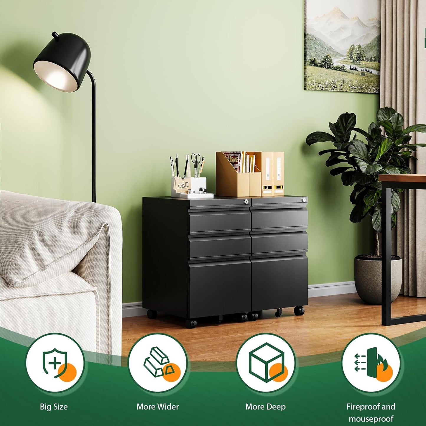 Letaya 3 Drawer Mobile File Cabinet with Lock,Under Desk Metal Filing Cabinets for Home Office Organizer Letters/Legal/A4((Fully Assembled-Black)