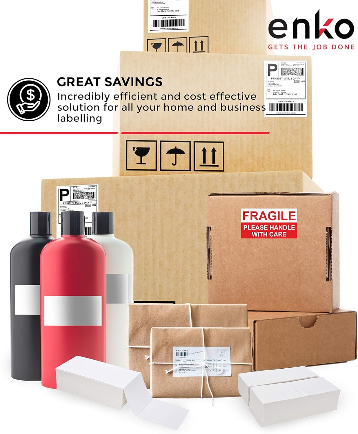 enKo 2 Stacks/4000 Labels 4" x 6" Fanfold Direct Thermal Label Compatible for Rollo Zebra Printer - Shipping Mailing Postage, Perforated, Permanent Adhesive (2 Label/Fold | 2000 Labels/Stack)