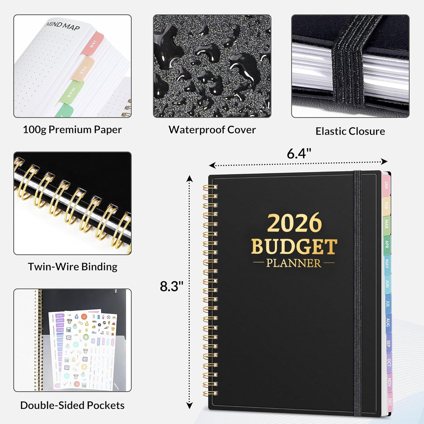 2026 Budget Planner - Monthly Budget Book from JAN 2026 - DEC 2026 with Expense Tracker Notebook, A5 Size (6.4" x 8.3") Bill Organizer & Finance Planner Account Book to Manage Your Finances, Black