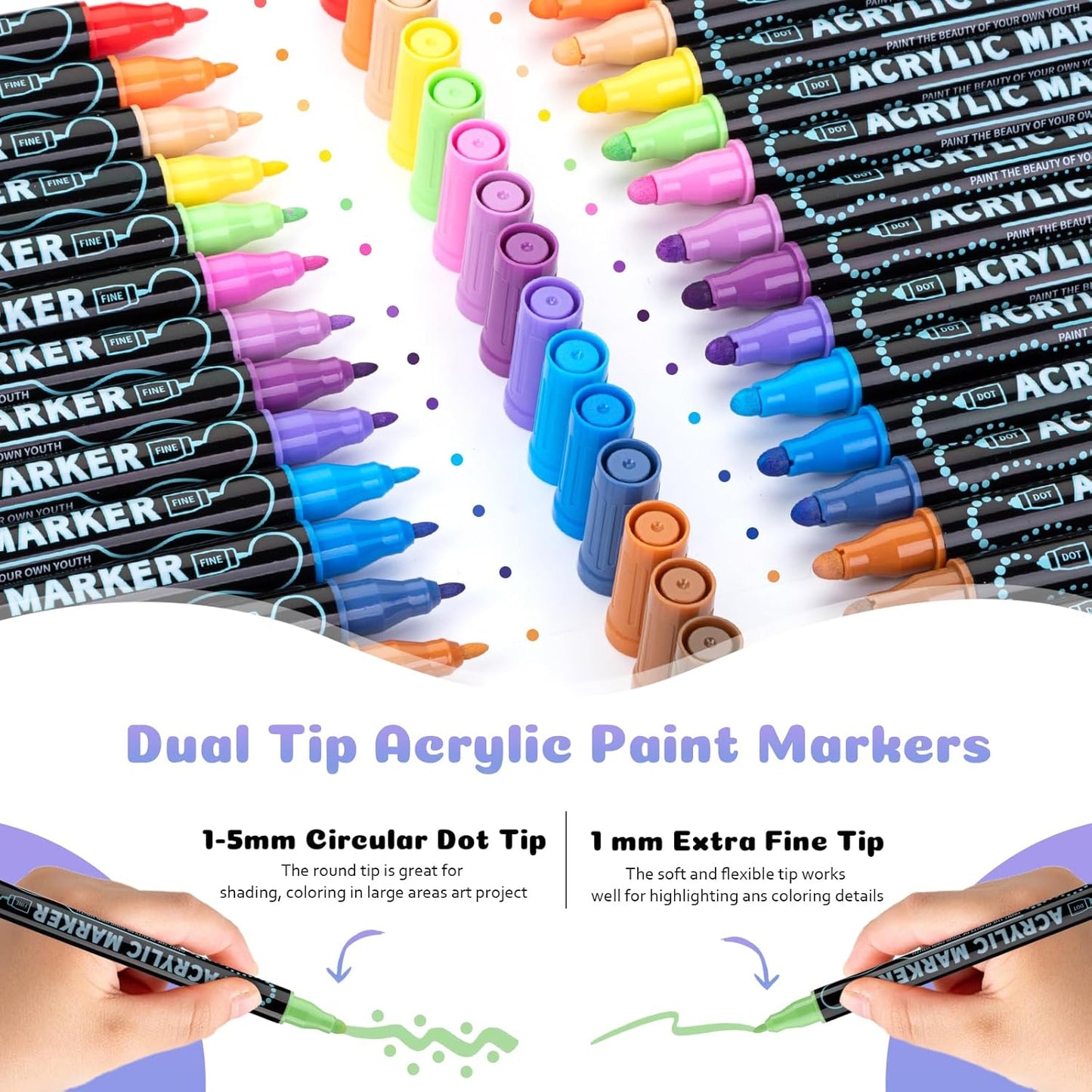 48 Colors Dual Tip Acrylic Paint Pens Marker, Double Tip Premium Acrylic Markers, Markers for Wood, Rock Painting, Glass, Canvas, Stone, DIY Crafts Making Art Supplies