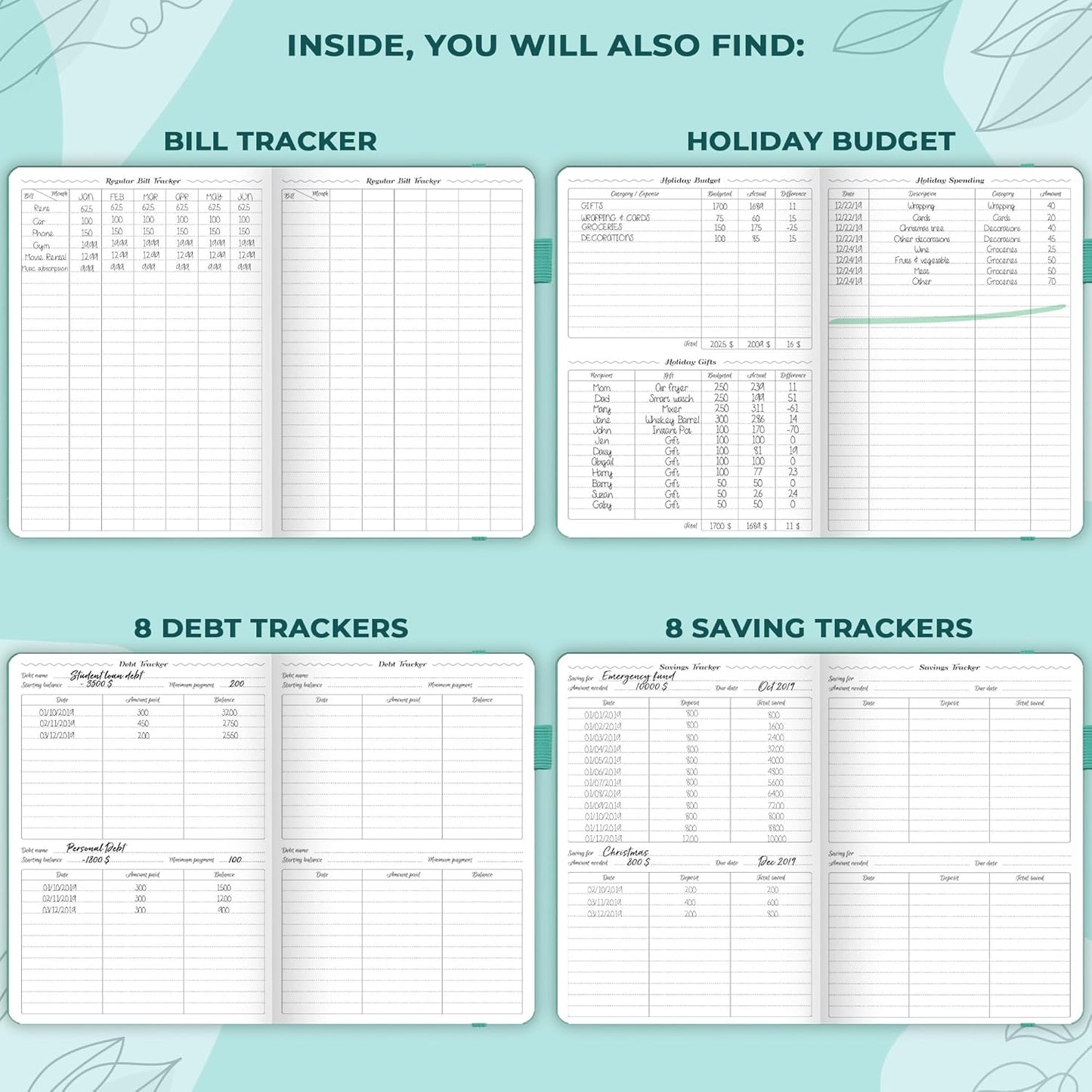 GoGirl Budget Planner – Monthly Financial Planner Organizer Budget Book. Expense Tracker Notebook Journal to Control Money, A5 (Turquoise)