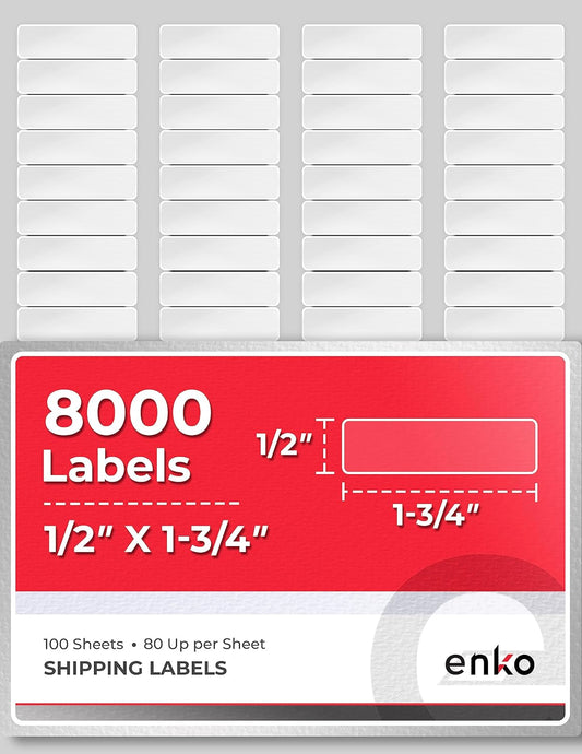 enKo 8000 Labels, 1/2" x 1-3/4" - White - Address, Mailing, Shipping & Barcode Blank Labels for Laser and Inkjet Printers