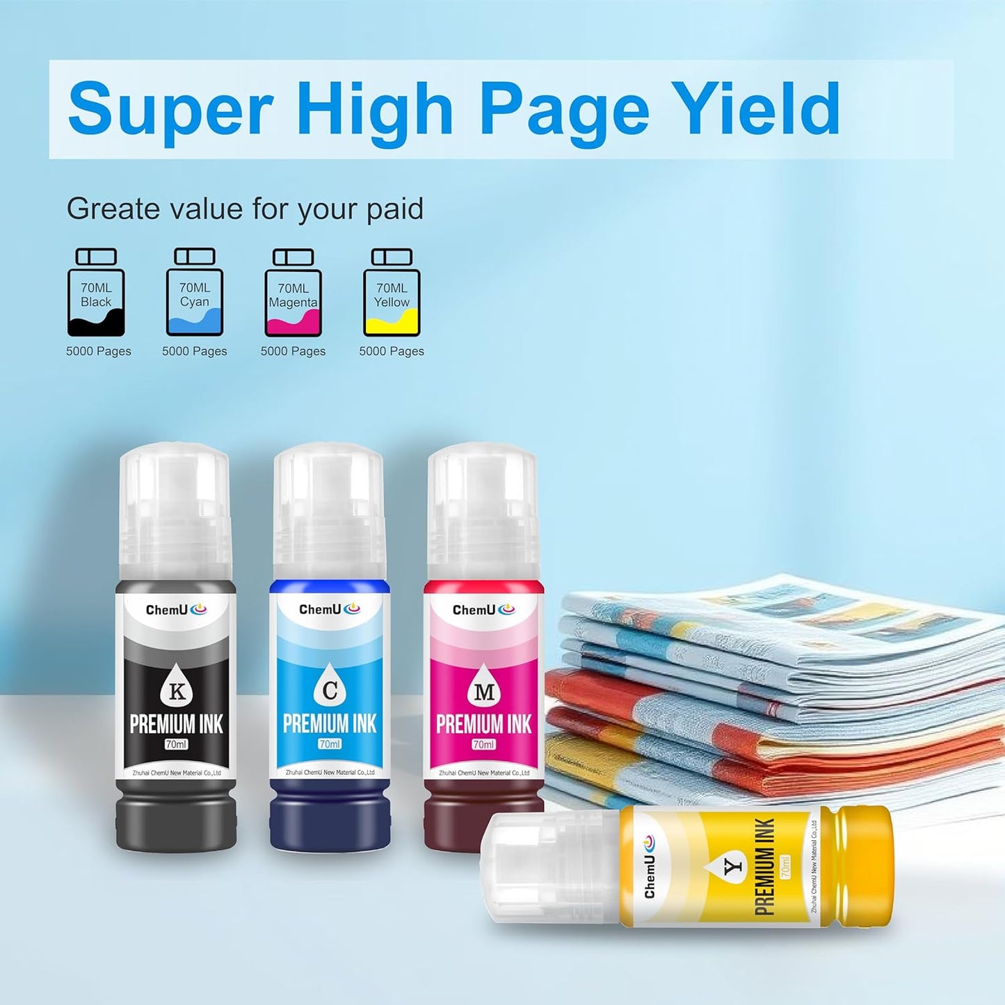 Compatible 522 Ink Refill Bottles for ET-2800 ET-2803 ET-2400 ET-2840 ET-4800 ET-4850 ET-4700 ET-4760 ET-4810 ET-2720 ET-3850 ET-15000 Inkjet Printers High Yield, Smooth Flow(Not Subli)