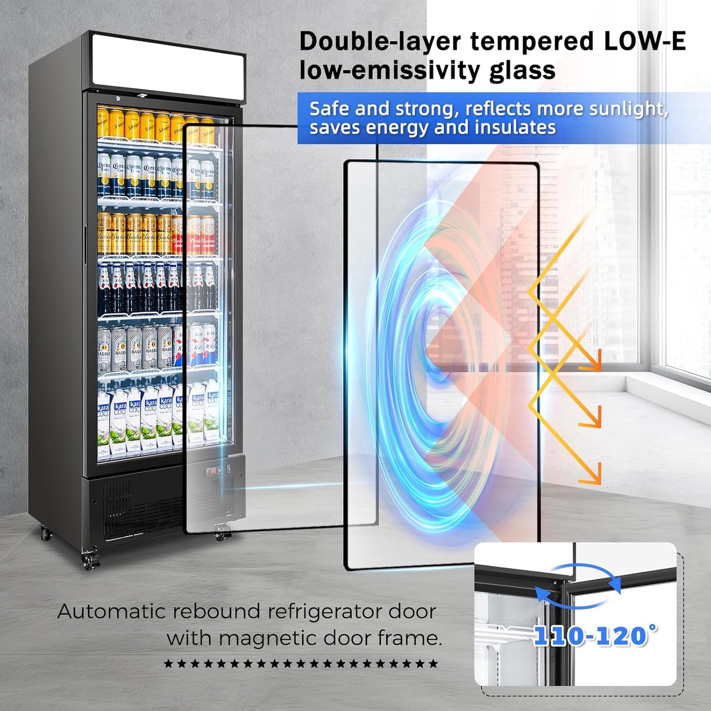Commercial Beverage Refrigerator 15 Cu.ft. with Glass Door Display Merchandiser Fridge ETL Drink Cooler for Bars,Restaurants, Convenience Stores, Supermarkets and Offices