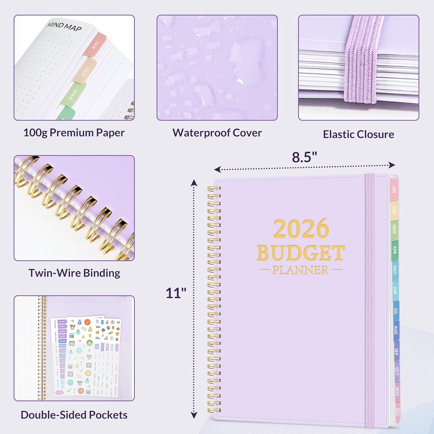 2026 Budget Planner - Monthly Budget Book from JAN 2026 - DEC 2026 with Expense Tracker Notebook, A4 Size (8.5" x 11") Bill Organizer & Finance Planner Account Book to Manage Your Finances, Purple