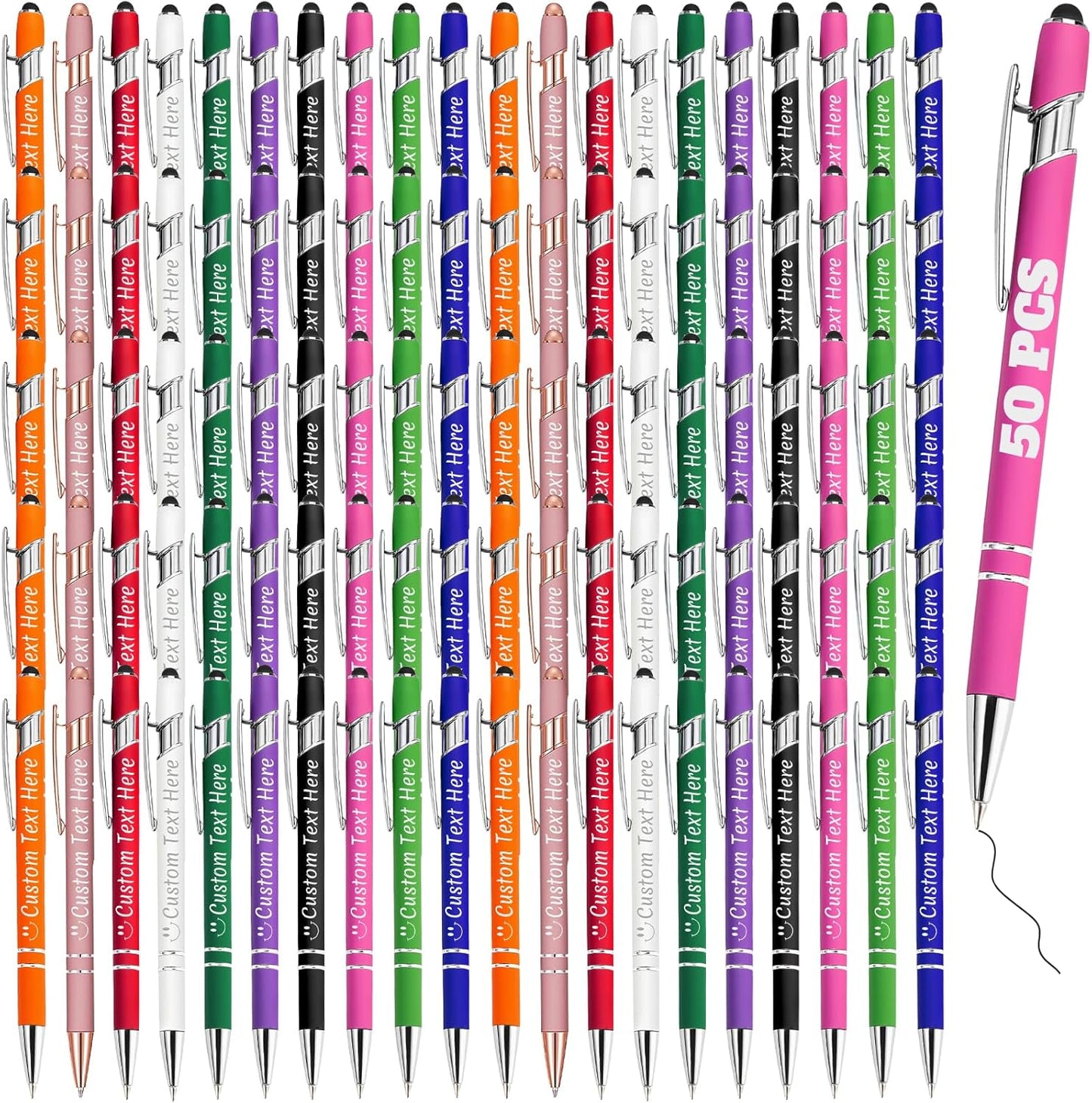 Personalized Pens Bulk 50 with Name Custom Engraving Ballpoint Pens with Stylus Tip Customized Smooth Writing Pens Personalized Gifts for Anniversary Birthday or Graduation(Assorted,Black Ink)