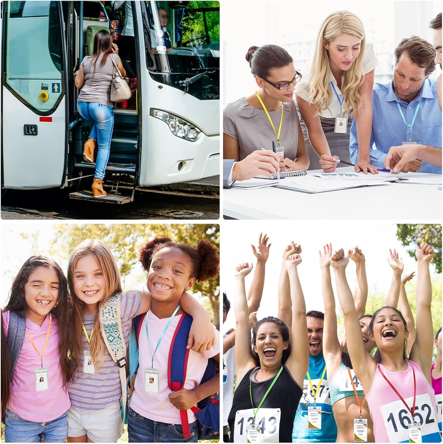 Fumete 100 Sets Name Tag Lanyards with ID Badge Holder Durable Clear Cruise Teacher Lanyards with Plastic Waterproof ID Badge Holders Bulk for Adults Teacher School Office Ship Cards(Bright Color)