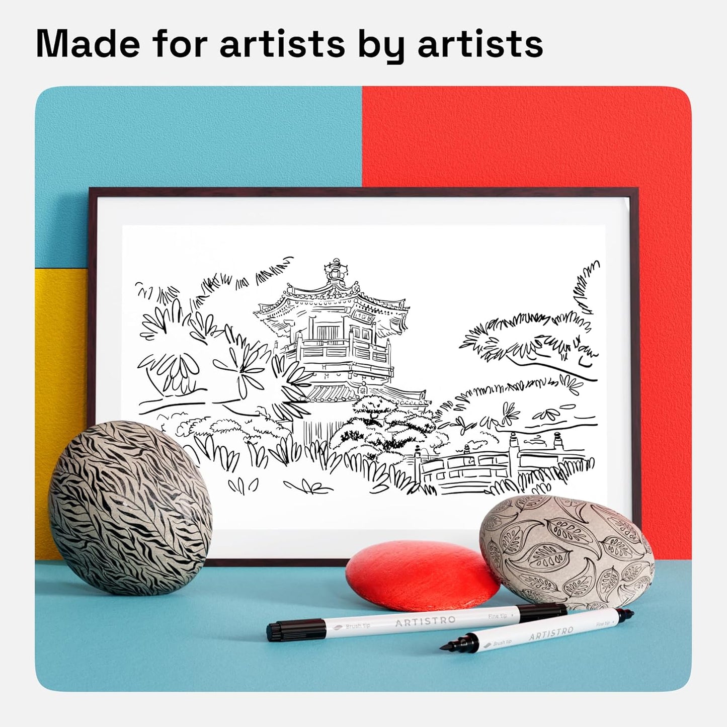 ARTISTRO 2 Black Dual-Tip Acrylic Paint Pens - Multisurface Markers for Fabric, Plastic, & More, 1 mm Fine & Brush Tips