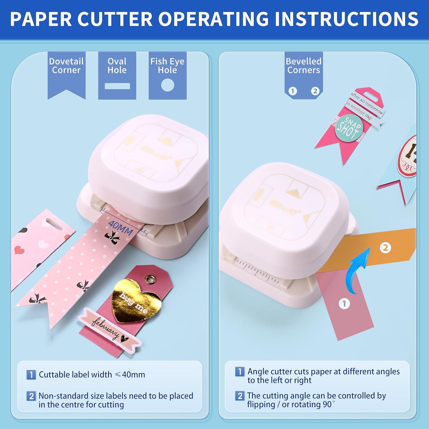 4 in 1 Tag Punch for Paper Crafts, Kaluofan 2024 New Gift Tag Marker Punch, Paper Punches for Crafting, 4 Shapes Card Making Scrapbooking Arts Corner Cutter DIY Projects