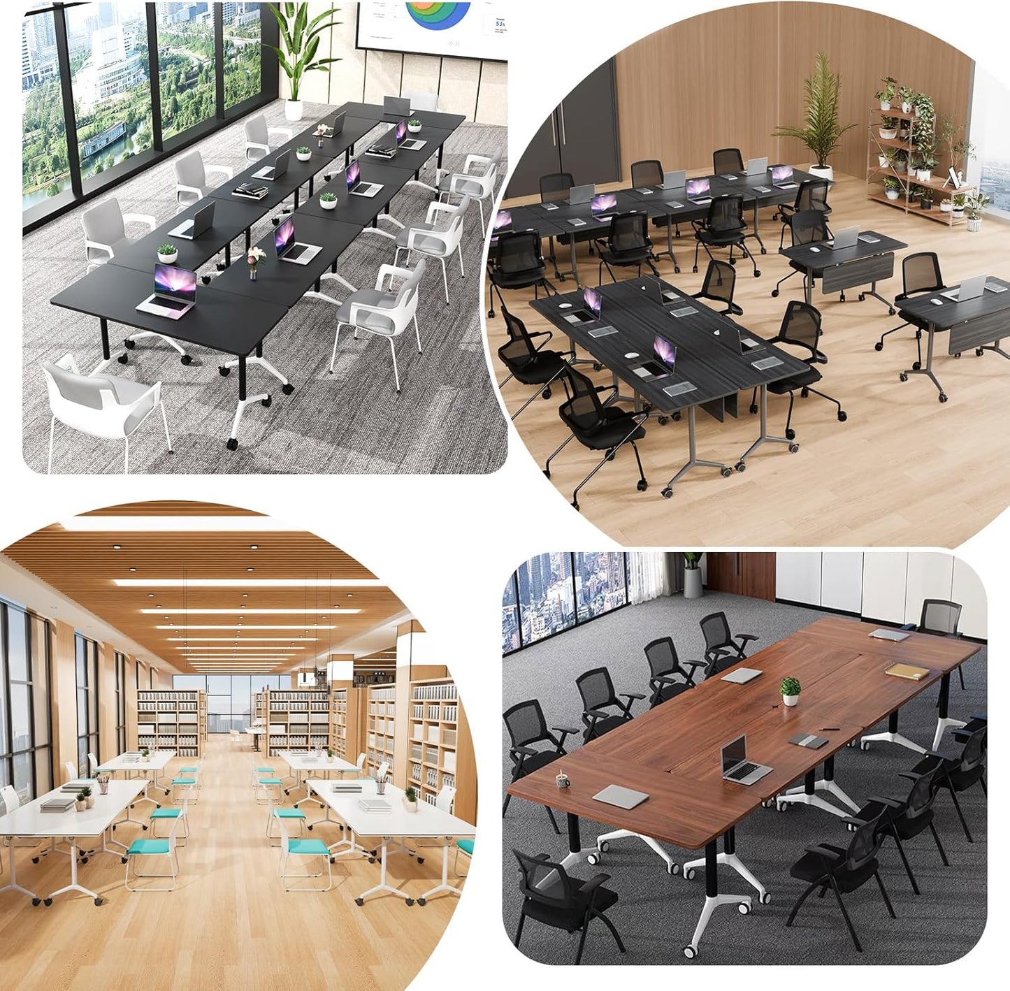 Conference Room Table, Folding Conference Tables,Thicken Grey Tabletop,Flip Top Wooden Seminar Meeting Room Table for Conference Room Offices (8, Grey, 61.0“)