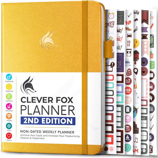 Clever Fox Planner 2nd Edition – Colorful Weekly & Monthly Goal Planner, Time Management & Productivity Organizer, Undated, A5 (Amber Yellow)