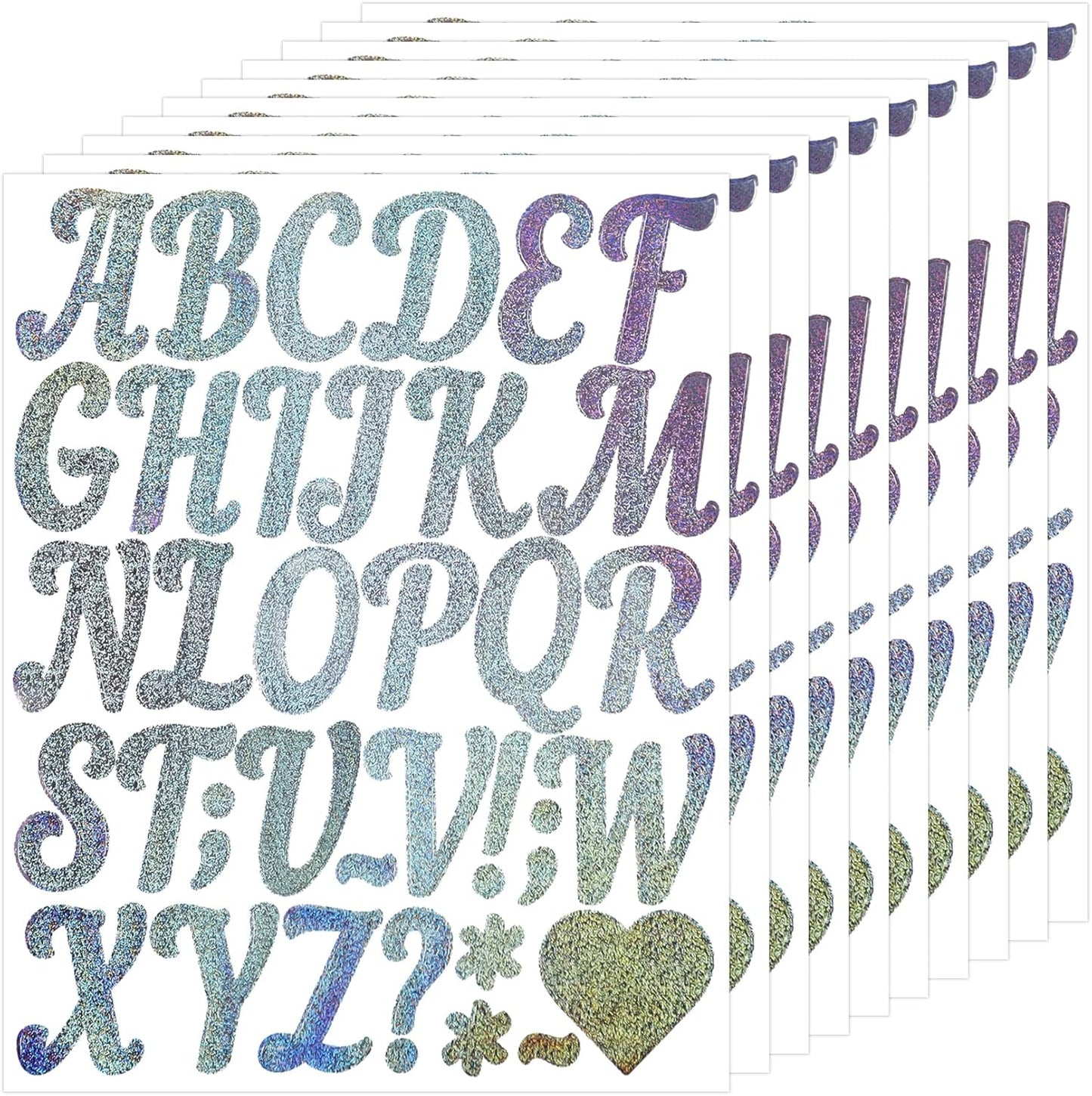 Glitter Letter Stickers,10 Sheets 2 Inches Self-Adhesive Vinyl Letters Alphabet Sticker Decals for Scrapbook,Door,Mailbox,Bulletins Boards - Silver