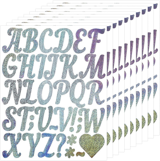 Glitter Letter Stickers,10 Sheets 2 Inches Self-Adhesive Vinyl Letters Alphabet Sticker Decals for Scrapbook,Door,Mailbox,Bulletins Boards - Silver
