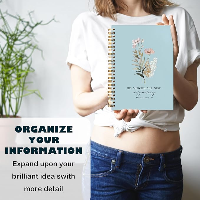 BearCake Blue Bible Christian Journals Floral Notebooks for Women Note Taking,Prayer Journal for Women, His Mercies are New Every Morning,Bible Study Journal for Women 5.5x8.3