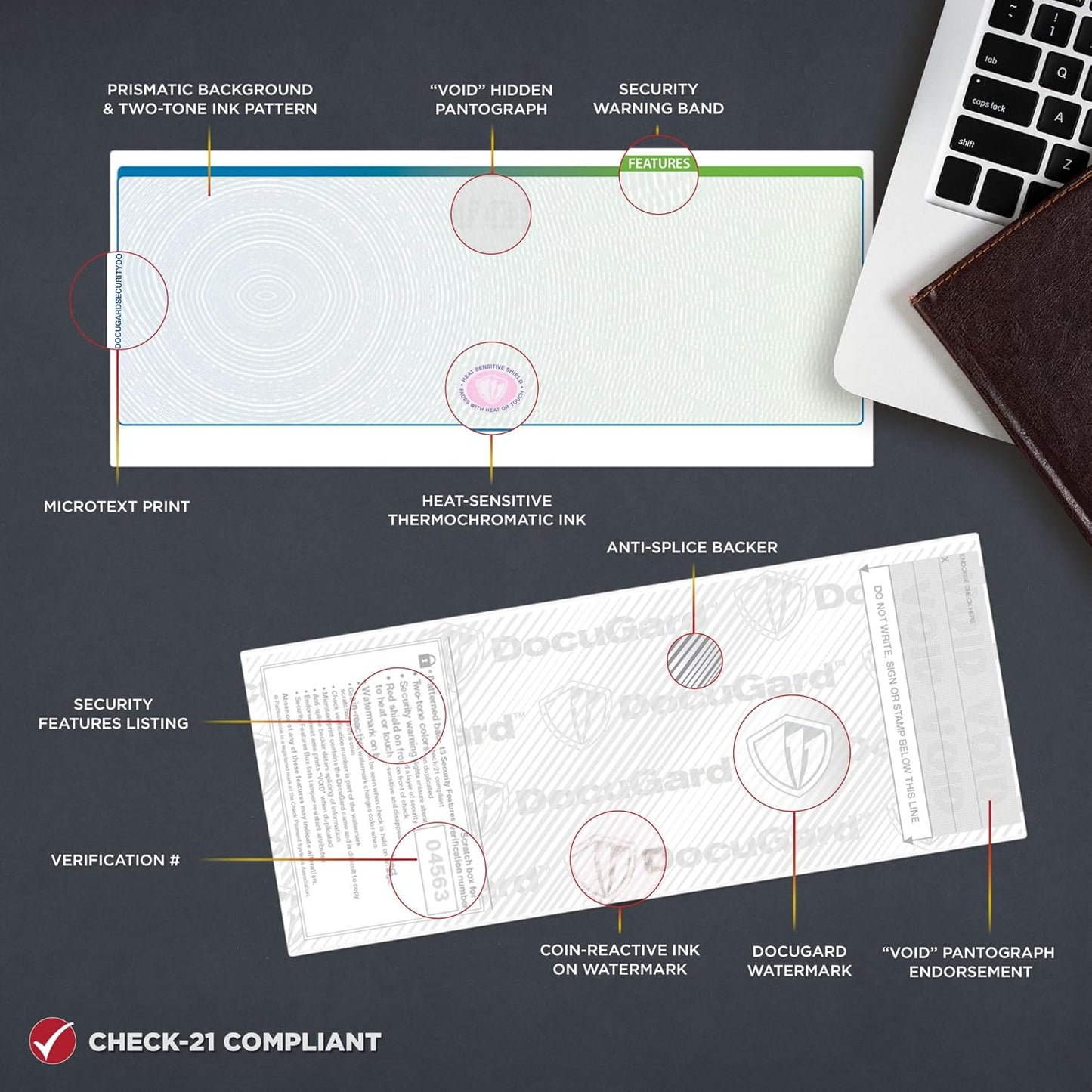 DocuGard Blue/Green Galaxy Premier Prismatic Top High Security Check Paper - QuickBooks & Laser/Inkjet Printer Compatible - 13 Security Features - 500 Blank Business Checks (04563)