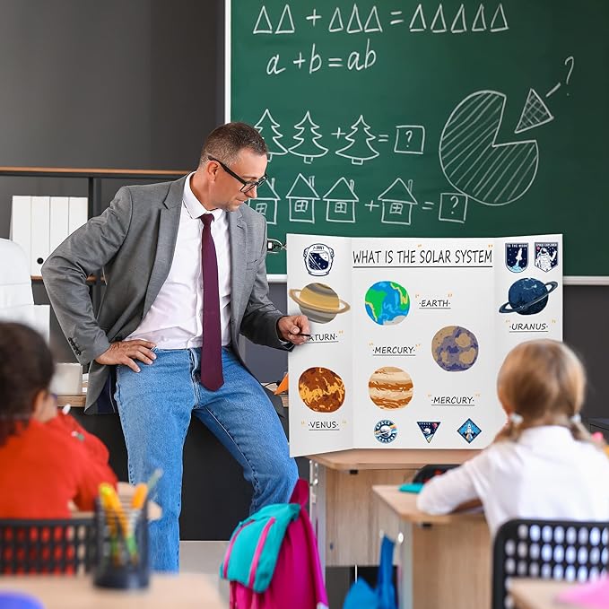 Chell 36" x 48" Large Trifold Poster Board, 2 Pack, White Corrugated Project Boards for Science Fair, School Projects, Event Displays and Business Presentations