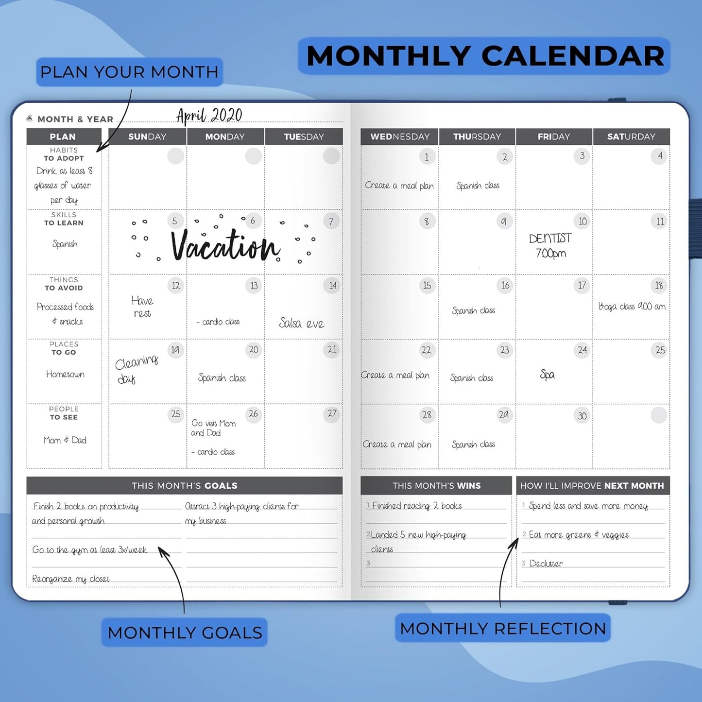 Clever Fox Planner – Undated Weekly & Monthly Planner for Productivity, Time Management & Goals – Organizer Journal – A5 (Mystic Blue)