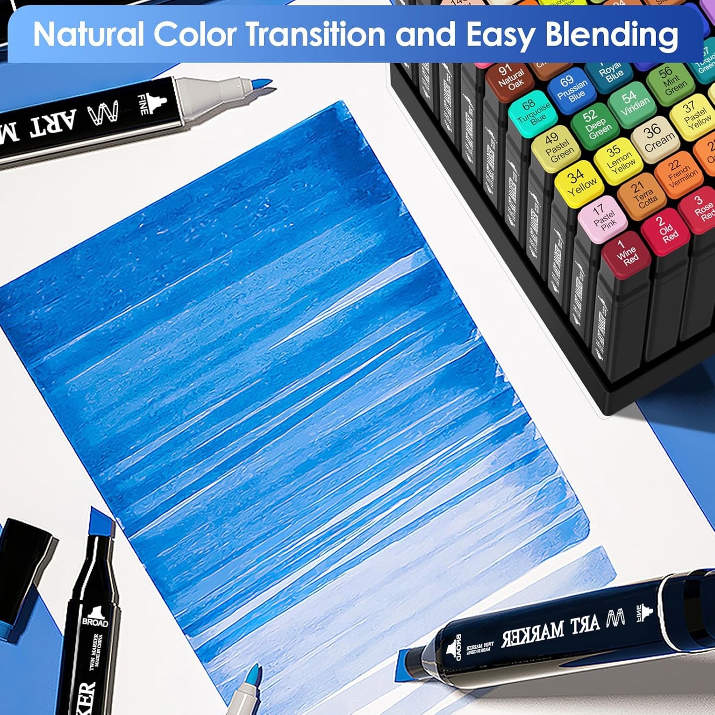 Banral 130 Colors Alcohol Markers Set, Dual Tip Alcohol Based Art Marker for Artists Kids Adult Coloring, Permanent Illustration Sketch Pens for Drawing