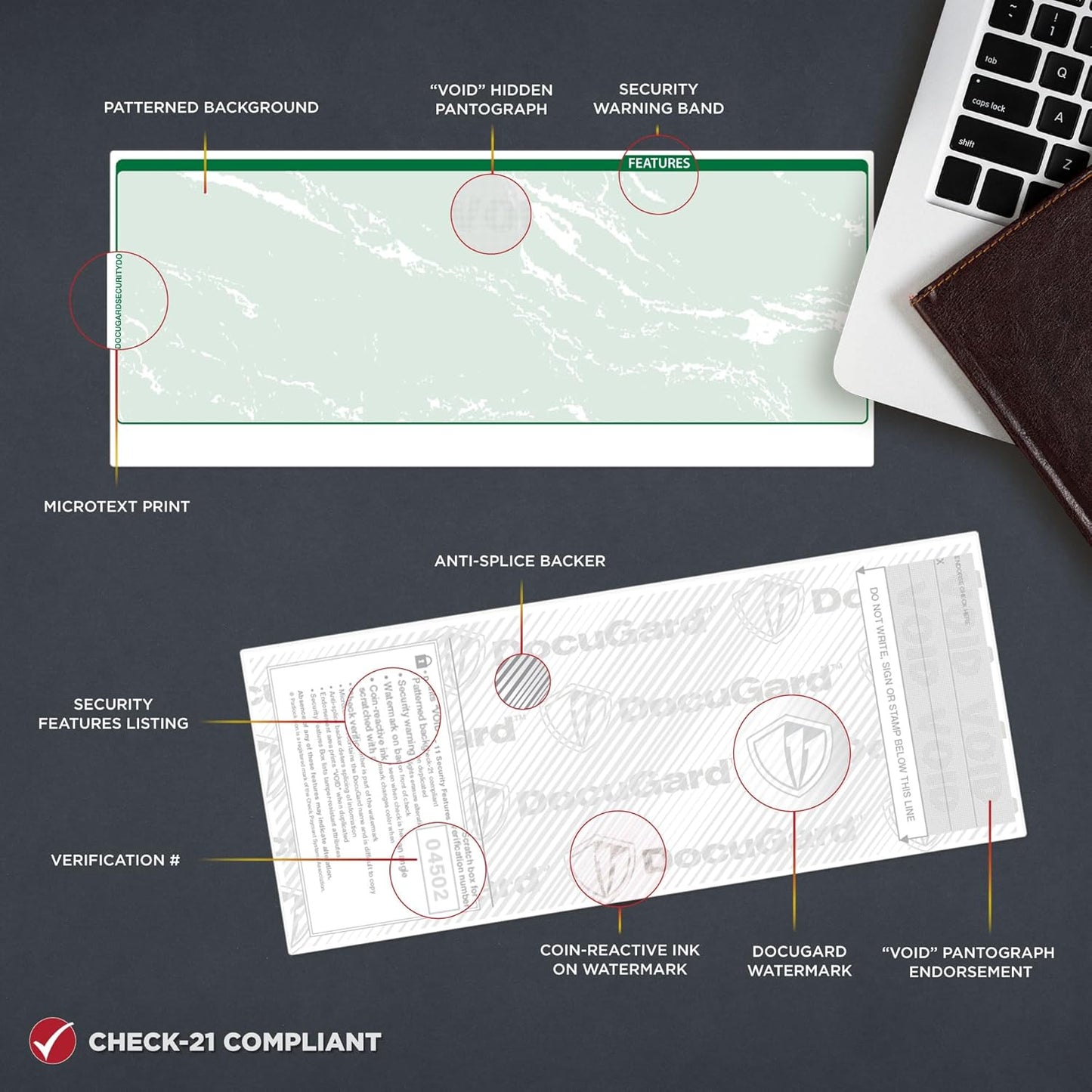 DocuGard Green Marble Top Check, 8.5 x 11 Inches, 24 lb, 500 Sheets, 1 Check Per Sheet (04502)