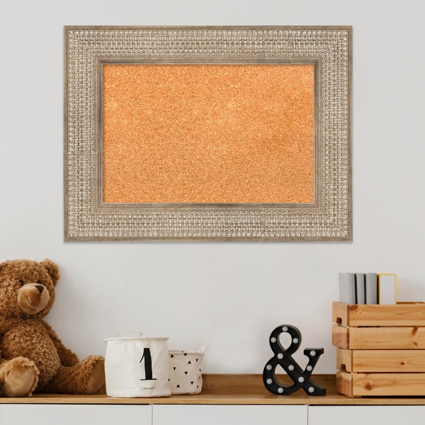 Amanti Art Natural Cork Board for Wall, 18x24 Vision Board with Silver Wood Frame, Small Corkboard Office Decor for Home Organization, Traditional Corkboard Pinboard to Display Items for Home