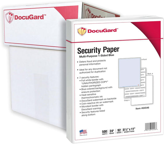 DocuGard Advanced Blue Multi-Purpose Security Paper, 7 Features, 8.5 x 11 Inches, 24 lb, 2500 Sheets (04546C)