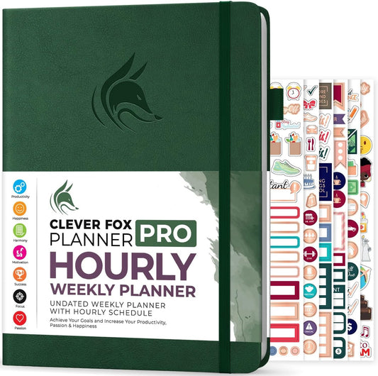 Clever Fox Planner PRO Schedule – Undated Weekly & Monthly Life Planner with Time Slots, Appointment Book & Daily Organizer, A4 (Forest Green)