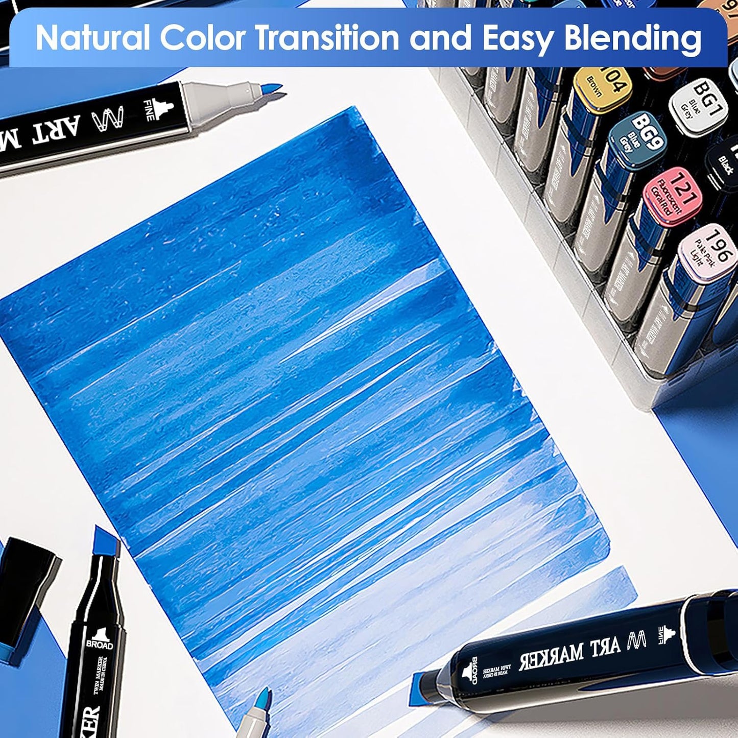 Banral 180 Colors Alcohol Markers Set, Dual Tip Alcohol Based Art Marker for Artists Kids Adult Coloring, Permanent Illustration Sketch Pens for Drawing with Case and Holders